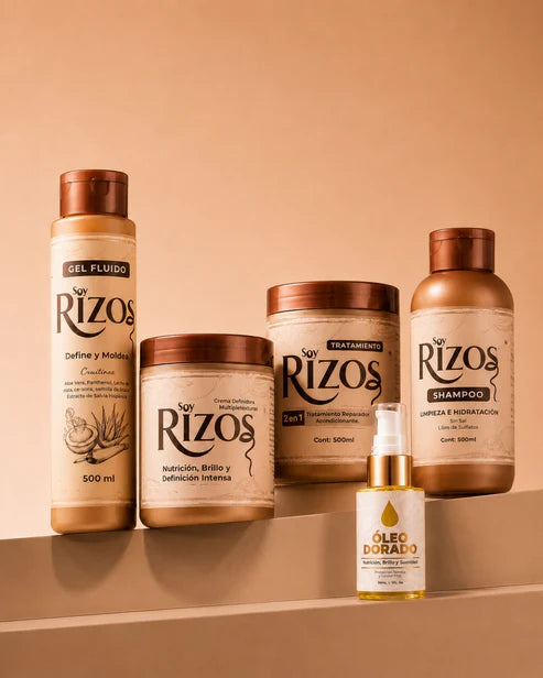 Kit Soy Rizos: Gel, Oleo dorado, Shampoo, Acondicionador y Crema + REGALOS